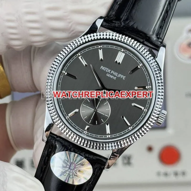 Patek Philippe1:1replica watch SDF factory classic black dial nail pattern ring 39mmleather strap model front live photo