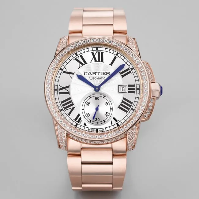 top-tier watch Cartier Kalibo series men's white dial pink steel bracelet automatic movement watch detail shots