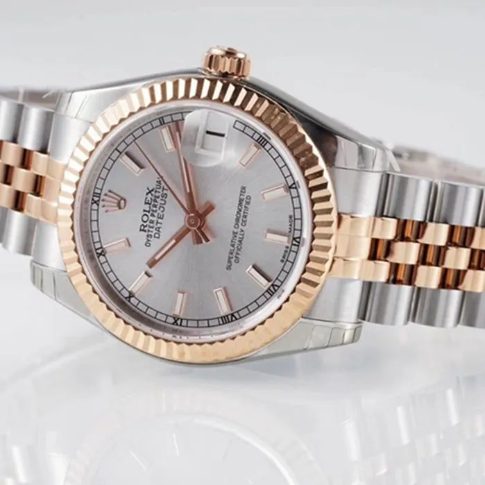 Top-tier watch Rolex men's gray plate Oyster Perpetual Datejust 31mm series steel bracelet watch side view