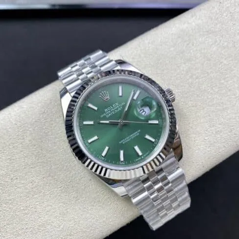 top-tier replica2022 official new color matching RolexDatejust41mmgreen dial men's mechanical watch side view