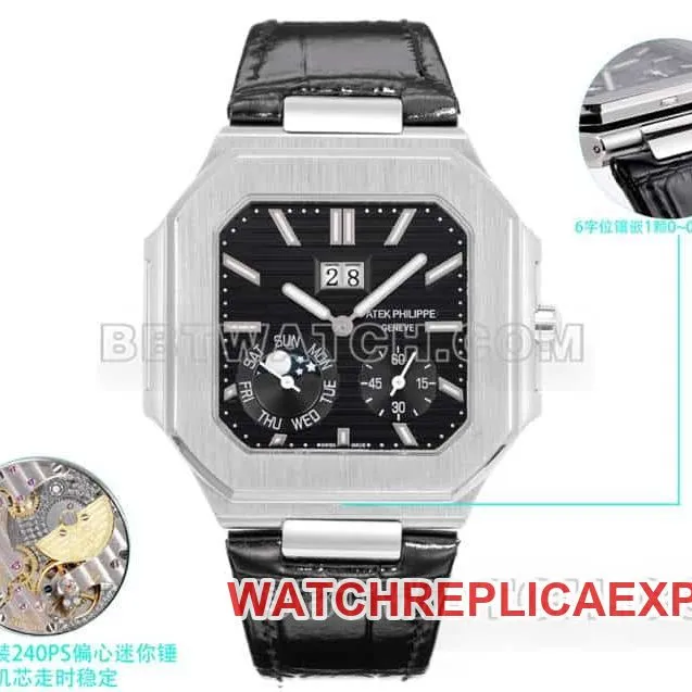 3K FactoryPatek PhilippeCUBITUSsuper cloneblack dialleather strap model 5822front live photo