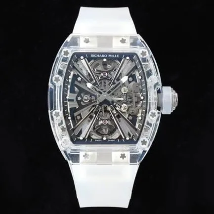 Top Richard Mille collectible watches Men's Black Plate Rubber Band Automatic Mechanical Tourbillon Front View