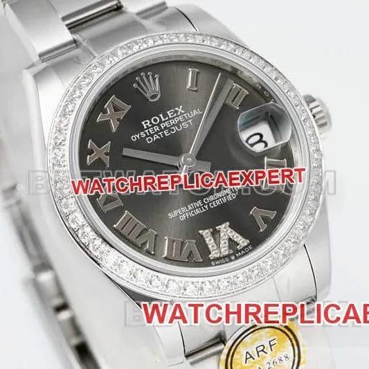ARF FactoryRolex log top-tier dark gray plate Roman numerals diamond bezel31mm three grid link 278289side live photo
