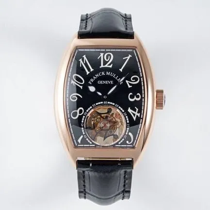 ABF factory top Frank Muller men's watches tourbillon men's black plate black belt manual winding mechanical belt front view