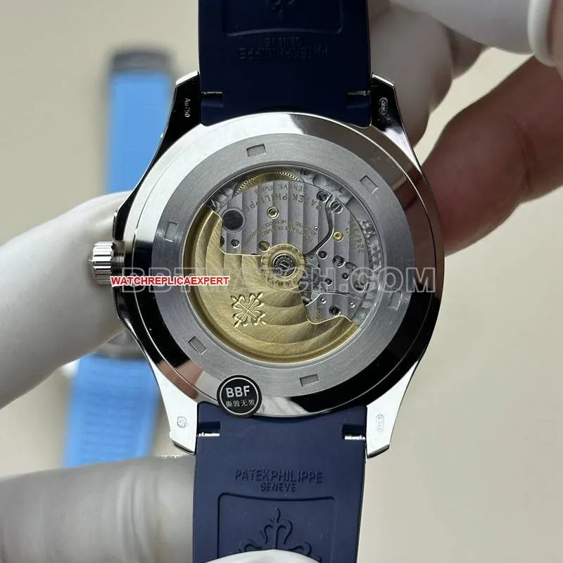 Patek Philippe collectible watch BBF factory grenade blue dial blue rubber model 5168G caseback live photo
