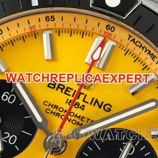 Breitling collectible watches TF factory mechanical chronograph yellow disk 44mm steel belt models side actual picture