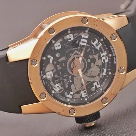 Green factory Richard Mille watch men's black dialrubber strap men's series classic disc hollow mechanical watch front view