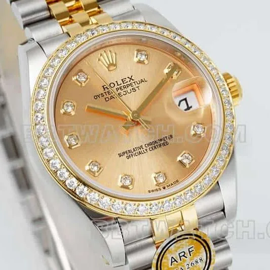 ARF FactoryRolex log 1:1super gold plate diamond bezel31mm intergold five-lattice chain link278383front live photo