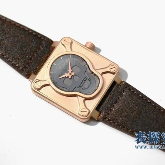BRS men's Bell & Ross watch gray skull plate square leather strap model BR0192-SKULL-BR bottom cover picture