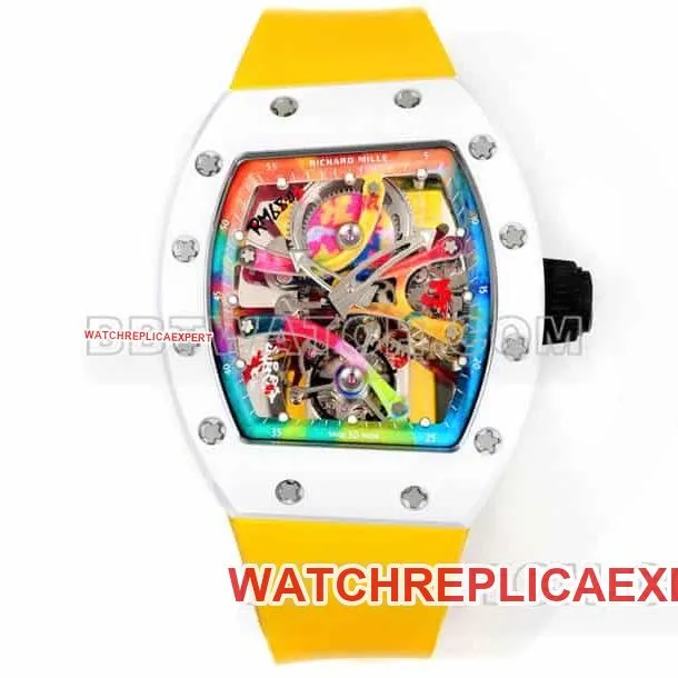 Richard Mille men's top-tier graffiti tourbillon yellow rubber model RM 68-01front live photo