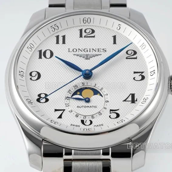 APS factory Longines watchmaking traditional top-tier replicasilver dialmoon phasesteel bracelet model L2.909.4.78.6front live photo