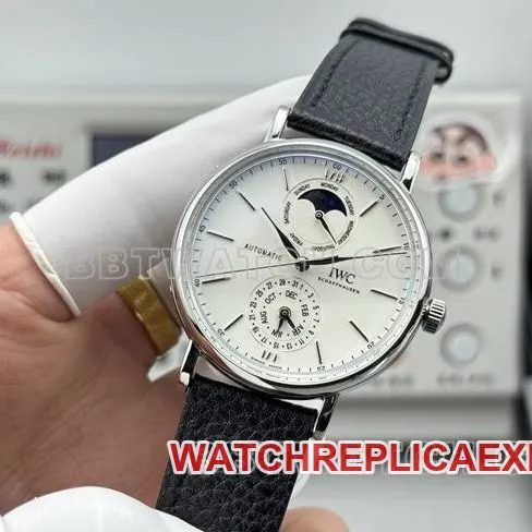 collectible watch Portofino GR factory IWC white dial black leather strap model front live photo