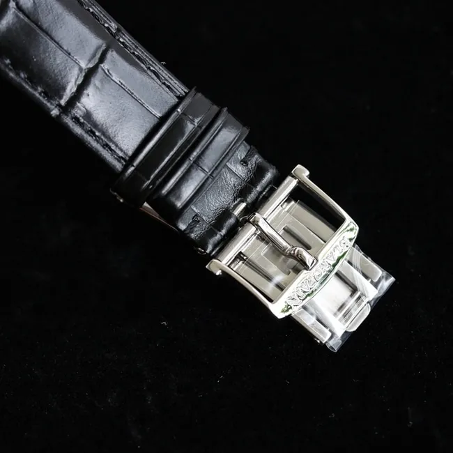 top-tier watch Blancpain men's white dial black belt classic series 6656 automatic movement watch side view