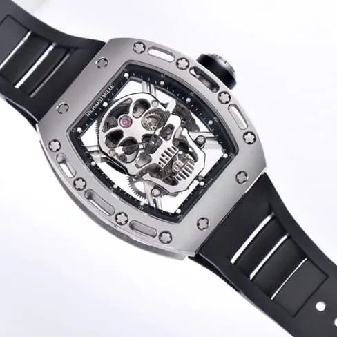JB factory top-tier watch Richard Mille men's white dial black rubber strap genuine tourbillon mechanical watch detail shots