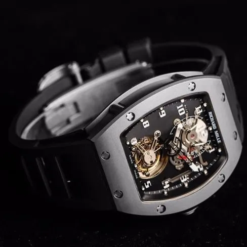 JB factory top-tier watch Richard Mille men's black dialrubber strapautomatic movementtourbillon watch front view