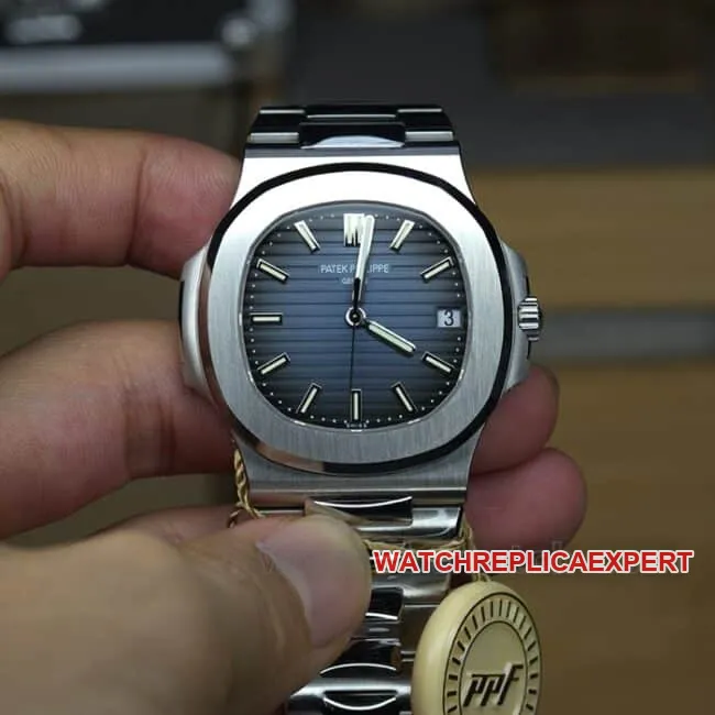 PPF Factorytop-tier watch Patek PhilippeNautilus men's blue dialsteel bracelet sport elegant fully automatic movement watch front view clasp picture