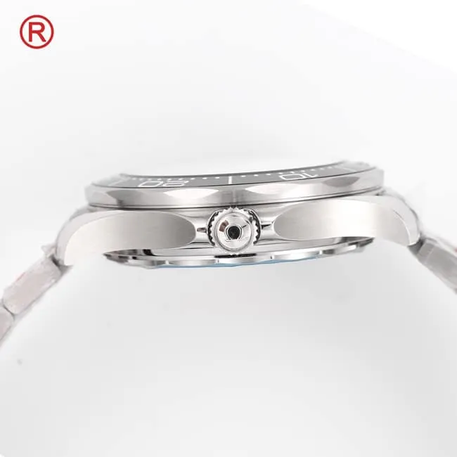 Top Omega Men's Black Plate Steel Strap Seamaster 300M Automatic Mechanical Watch Front View