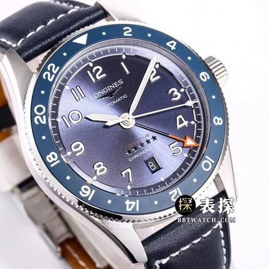 Sports Longines1:1replica watch men's blue dialleather strap model L3.812.4.93.2side live photo