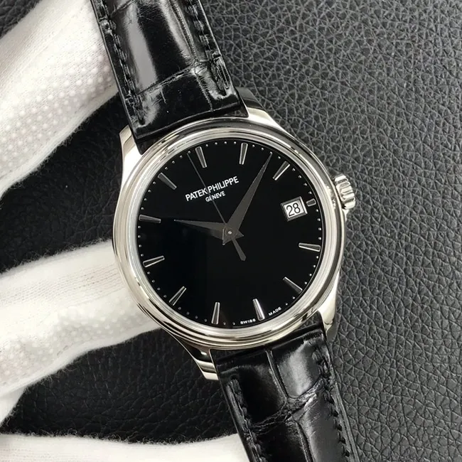 3k factory top-tier watch Patek Philippe men's black dial black belt automatic movementleather strap watch clasp picture