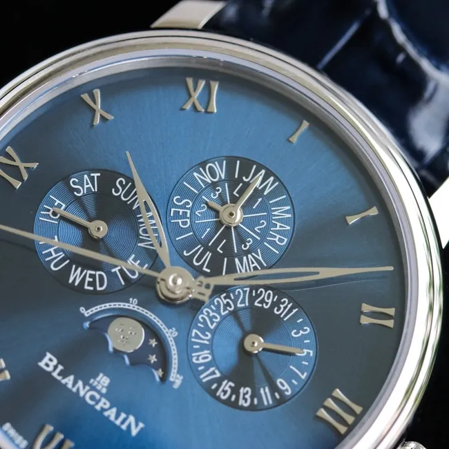 Blancpain collectible watches men's blue plate classic series 6656 automatic mechanical belt watch movement figure