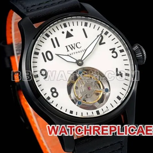 IWC's collectible watch RMS factory pilot white dial black shell tourbillon mechanical leather strap model side live photo