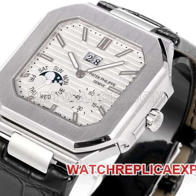 3K FactoryPatek PhilippeCUBITUS1:1top-tier replicawhite dialleather strap model 5822front live photo