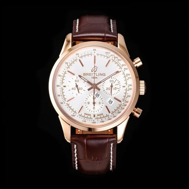 top-tier watch Breitling overseas series chronograph gold steel case watch front view
