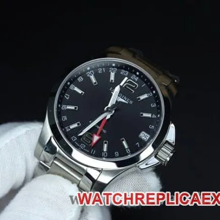 Longinestop-tier watch black dialsteel bracelet Concas four-pin simple and elegant men's fully automatic movement watch front view