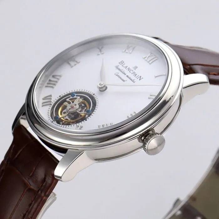 Top-tier watch Blancpain men's white dial Art Master series leather strap watch back cover picture