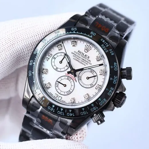 Rolex watch fully automatic movement men's white dialsteel braceletBLAKEN carbon black di side view