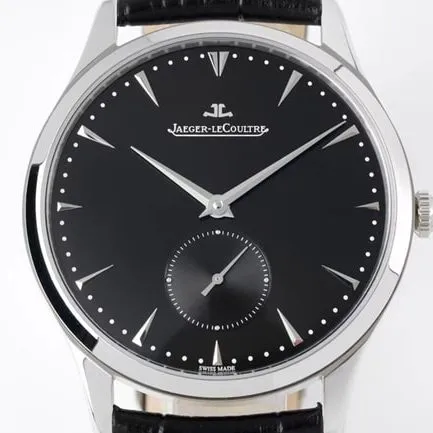 ZF FactoryJaeger-LeCoultretop-tier watch men's black dial black belt small seconds leather strap ultra-thin master series mechanical watch front view