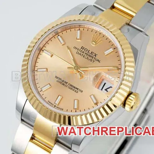 ARF FactoryRolex log top-tier 1:1super gold plate 31mm gold three-lattice chain link 278273caseback live photo