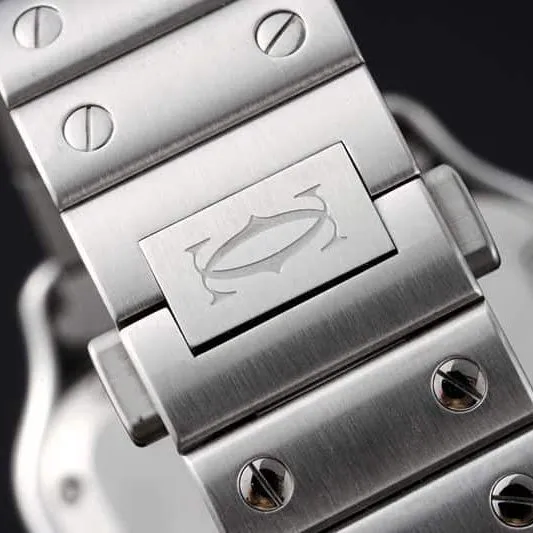 Cartiertop-tiersuper watch Santos series ladies steel braceletdiamondwhite dial watch front view