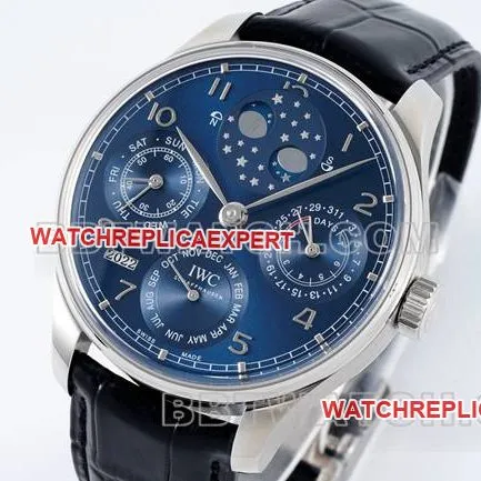 collectible watch APS factory Portugal IWC perpetual calendar blue dial black braceletside live photo