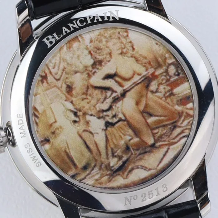 top-tier watch Blancpain men's black dial Art Master series leather strap watch detail shots