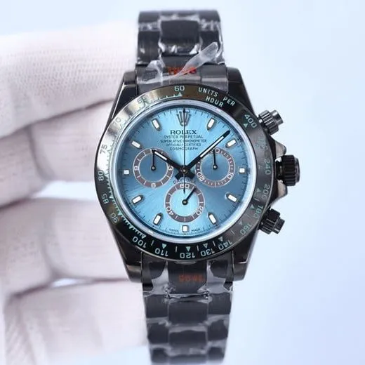 Rolextop-tier replicaautomatic multifunctional carbon black Di men's blue dialsteel bracelet mechanical watch clasp picture