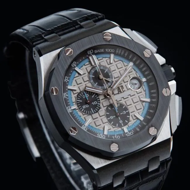 Side view of the top-notch high-quality replicaAPFAudemars PiguetRoyal Oakblack dial offshore 26400 watch from a major manufacturer