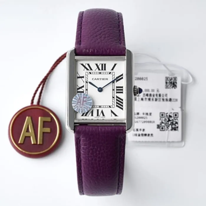 top-tier watch Cartier women's white dial tank series leather strap watch front view