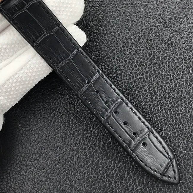 top-tier watch classic series white dial black belt mechanical leather strap men's watch front view