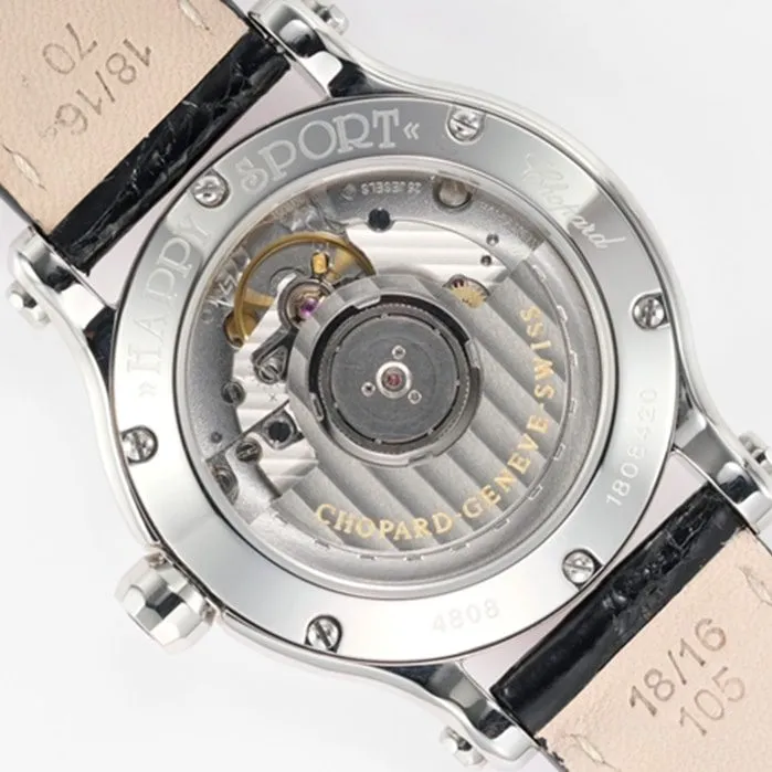 top-tier watch Chopard women's white dial black belt Happy Diamonds series watch clasp picture