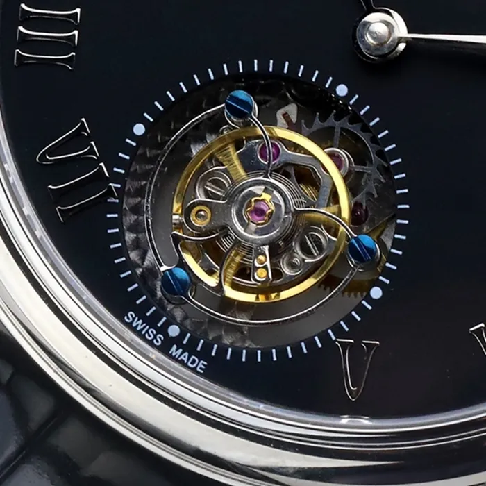 Top-tier watch Blancpain men's black dial Art Master series leather strap watch clasp picture