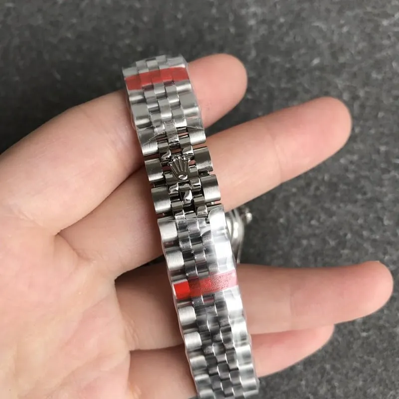 High-quality Rolex Datejust watch for women, 28mm, mechanical, diamond bezel, grey dial, front view