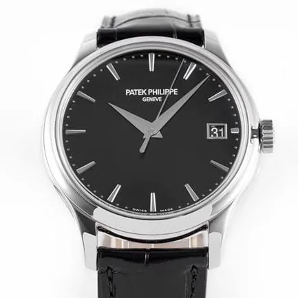ZF Factorytop-tier watch Patek Philippe men's black dial black belt classic series V3 version mechanical leather strap watch front view