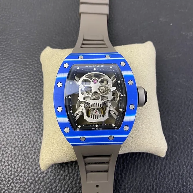 JB factory top-tier watch Richard Mille genuine tourbillonRM52-01 men's white dial black rubber strap mechanical watch front view