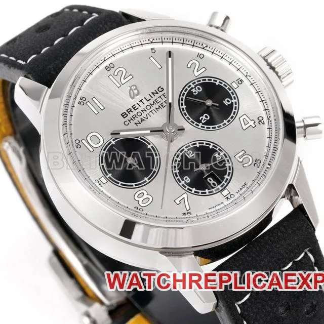 Breitling watch BLS factory transoceanic silver dial41mmchronograph7750movementleather strap model braceletlive photos
