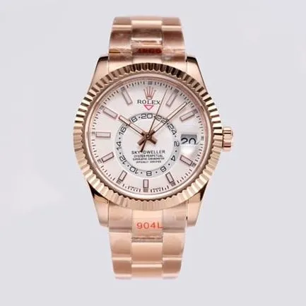Top Rolex men's white dial rose gold Sky-Dweller series mechanical watch case back photo