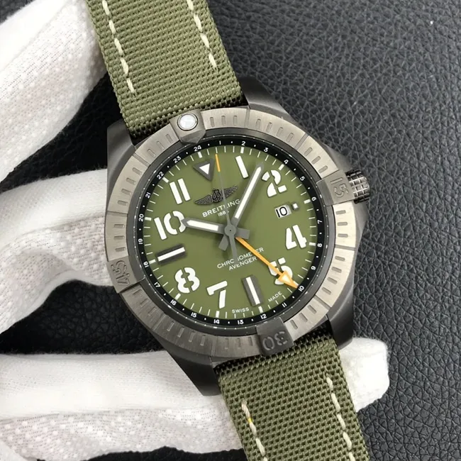 Breitlingtop-tier watch men's green dial nylon strap automatic movement watch back cover picture