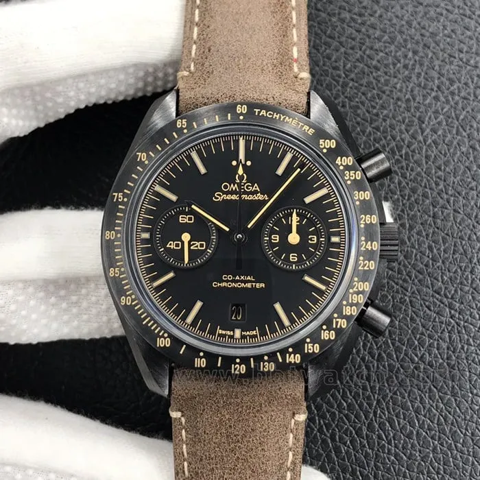 OM Factorytop-tier Dark Side of the Moon Omega Speedmaster men's ceramictop-tier watch 9300movement crazy horse leather front view