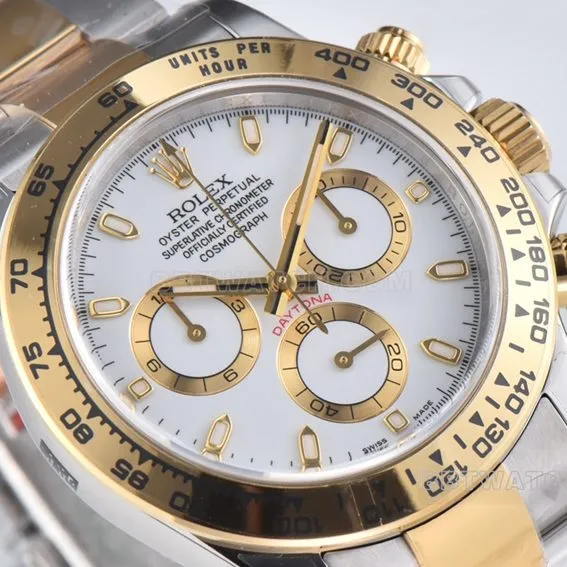 C Factory Rolex Daytona1:1top-tier replicawhite dial gold steel bracelet model m116503-0001front live photo