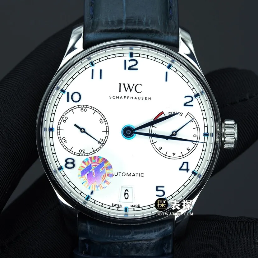 ZF FactoryIWC Portugal top-tier 1:1super watch men's white dial blue needle leather strap model pictures and prices front live photo